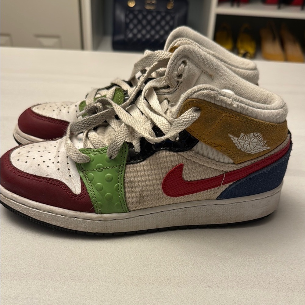 Jordan Red and Green Sneakers Patchwork Design